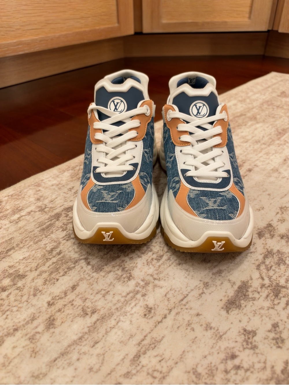 Louis Vuitton Blue Denim, Tan & White Sneakers Size 37